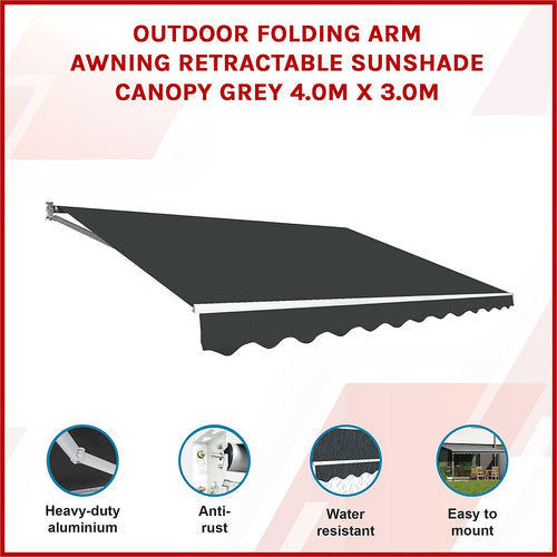 Outdoor Awning Grey - 4x3m Retractable Sunshade