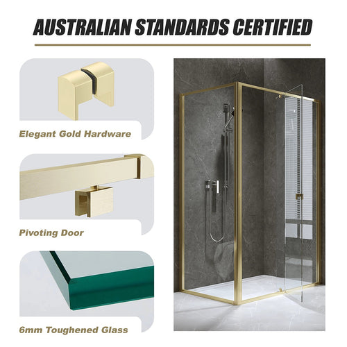 Adjustable Semi Frameless Shower Screen Front: (114~122)x195cm with Gold Hardware and Side: (77~80)x195cm