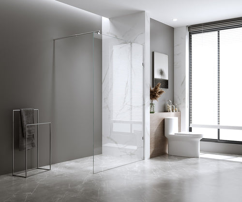 70x200cm Glass Shower Screen with Gunmetal F-brackets & Round Pole