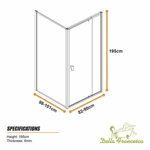 Semi-Frameless Shower Screen – Dust Brown, Front: (82~90)x195cm, Side: (98~101)x195cm
