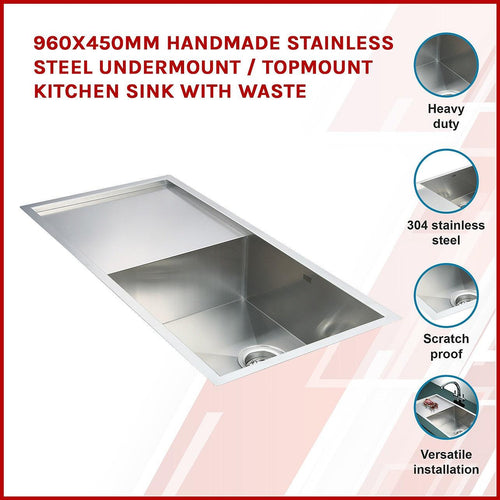 960x450mm Stainless Steel Single Bowl Sink with Round Waste