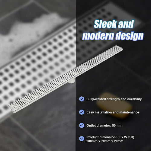 90cm Bathroom Shower Stainless Steel Grate Drain w/ Centre outlet Floor Waste