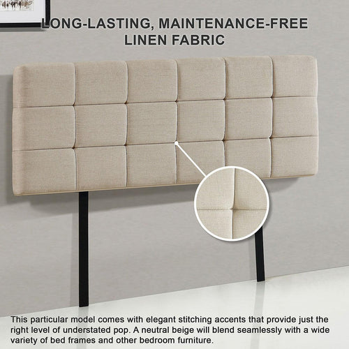 Beige Linen Fabric Double Deluxe Tufted Headboard Bedhead