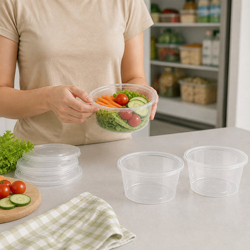 450mL Food Containers with Lids 500 Pack | BPA Free Round Takeaway Tubs