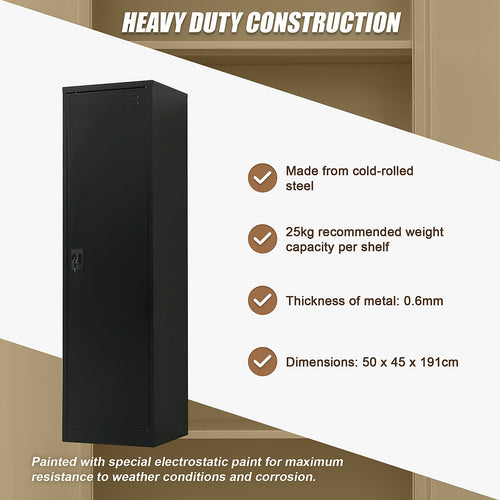 Single Door Metal Locker Cabinet - Black without Legs