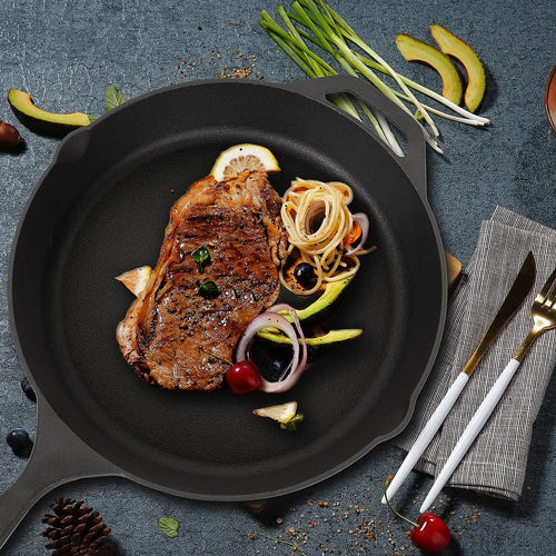 Non-stick Frying Pan Cast Iron Steak Skillet Round BBQ Grill Cookware 30cm