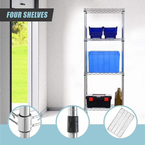 Modular Wire Storage Shelf 350 x 350 x 1800mm Steel Shelving - Carbon Chrome Plated