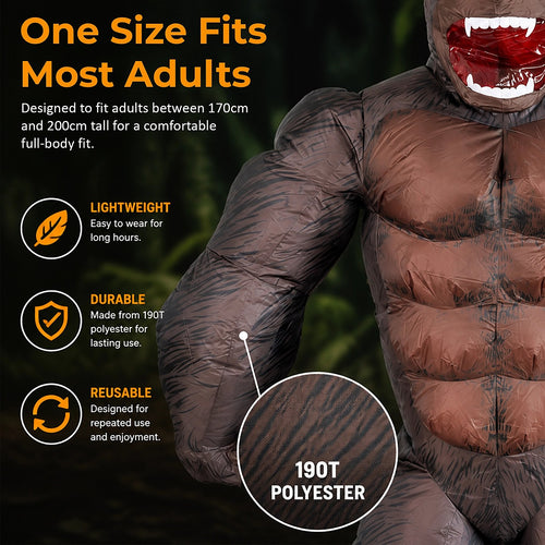 Adult Inflatable Gorilla Costume King Kong Ape Blow Up Halloween Fancy Dress Suit