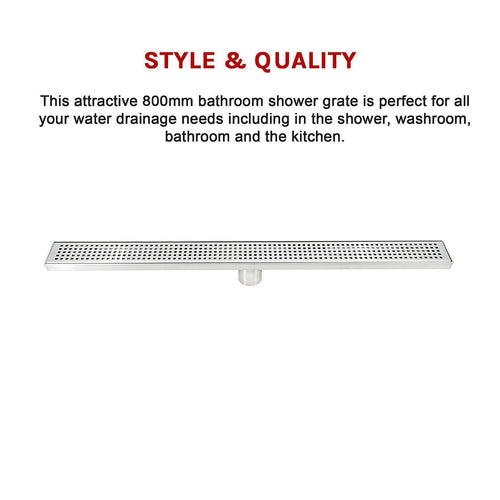 80cm Bathroom Shower Stainless Steel Grate Drain w/ Centre outlet Floor Waste
