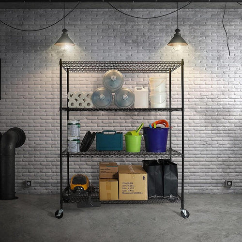 Modular Wire Storage Shelf 1500 x 600 x 1800mm Steel Shelving - Baking Black Technology with Wheels