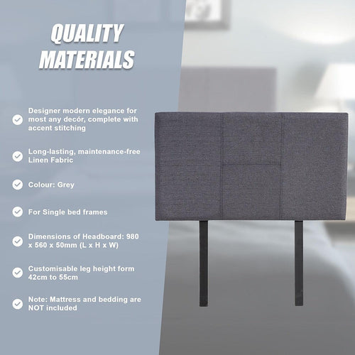 Single Grey Linen Fabric Bed Headboard Bedhead