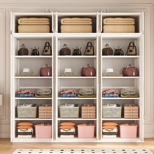 240x240cm 6-Door White Steel Shelf Wardrobe with White Handle Storage Cabinet
