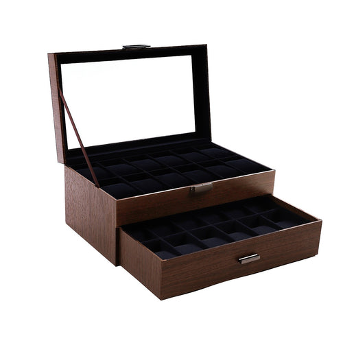 Watch Box 24 Slot Display Case with Drawer & Clear Acrylic Lid