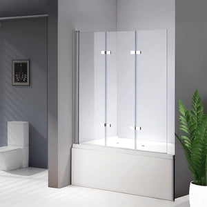 3 Fold CHROME Folding Bath Shower Screen Door Panel - 130 x 140cm