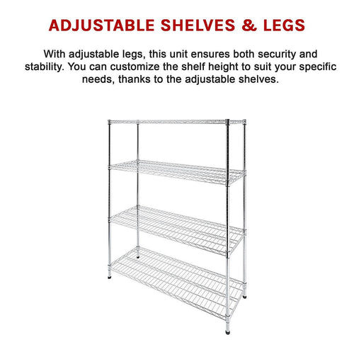 Modular Wire Storage Shelf 1500 x 450 x 1800mm Steel Shelving - Carbon Chrome Plated