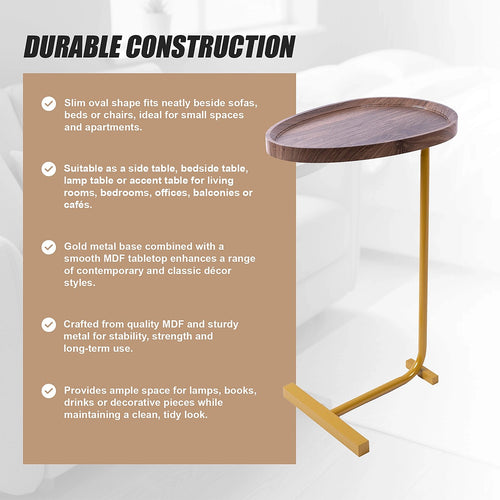 Modern Oval Side Table with Gold Base – Stylish Sofa End Table
