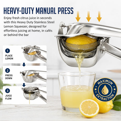 Stainless Steel Lemon Squeezer Manual Citrus Juicer Heavy Duty Hand Press for Lemons, Limes & Oranges