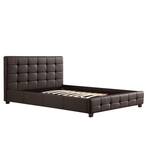 Double Brown PU Leather Deluxe Bed Frame