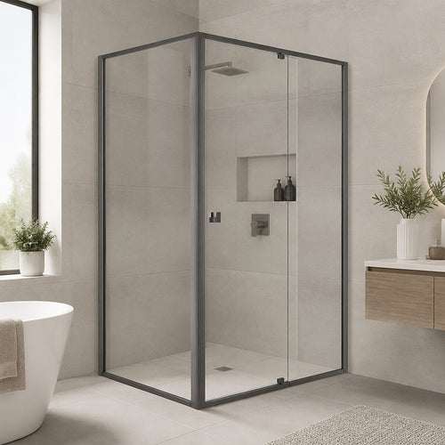 Semi-Frameless Shower Screen – Gunmetal, Front: (114~122)x195cm, Side: (89~92)x195cm
