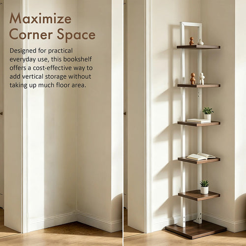 6 Tier Bookshelf Corner Bookcase Storage Rack