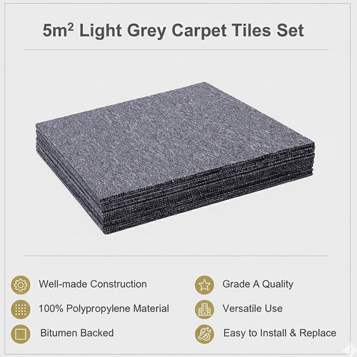 5m² Light Grey Carpet Tiles Set – Commercial & Home Flooring for Office, Retail & Living Areas