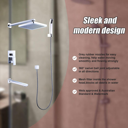 8" Rain Shower Head Straight Wall Arm Mixer Set Wall Bath Spout Outlet Tap