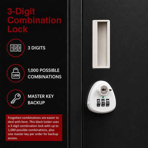 4-Door Metal Locker – 2x2 Layout, Black, 3-Digit Combination Lock