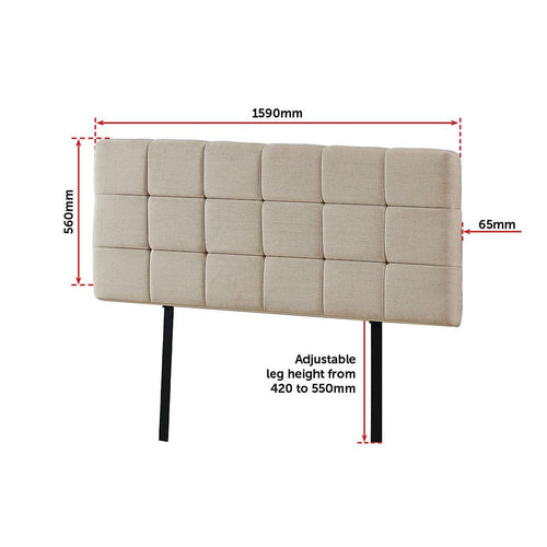 Beige Linen Fabric Queen Deluxe Tufted Headboard Bedhead
