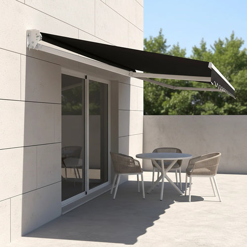 Automatic Retractable Awning 3x2.5m - Black Outdoor Wall Sunshade