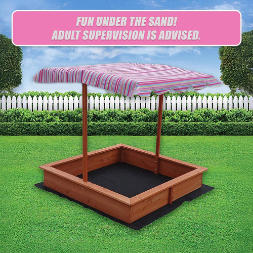 Kids Wooden Toy Sandpit with Adjustable Canopy