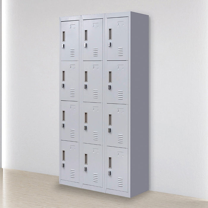 12 Door Locker for Office, Gym, School & Home Storage in Grey - Padlock-operated