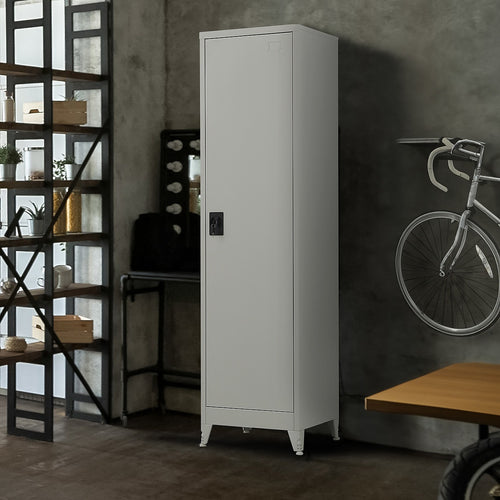 Single Door Metal Locker Cabinet - Grey with Legs