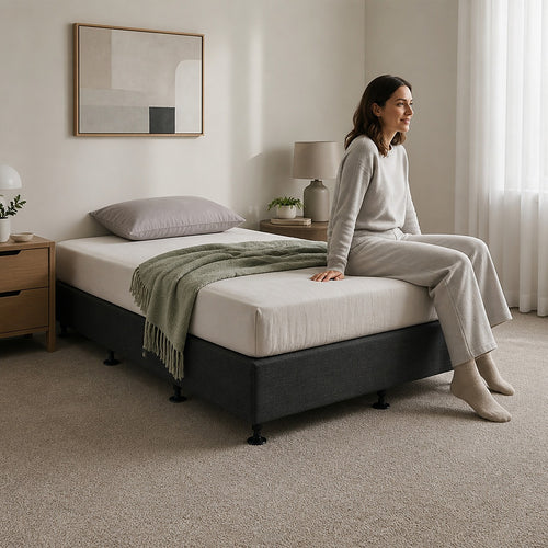 King Single Slatted Ensemble Bed Base - Graphite Linen Breathable Cover
