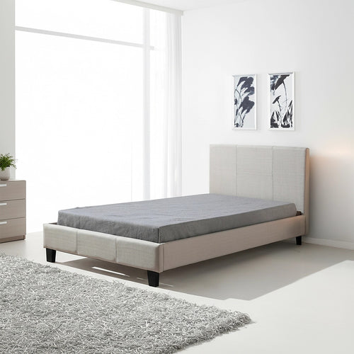 King Single Size Bed Frame with Headboard – Beige Linen Fabric