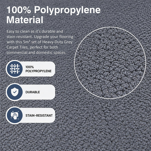 Commercial Carpet Tiles – 50x50cm Grey, 20-Tile Pack, 5 sqm Coverage