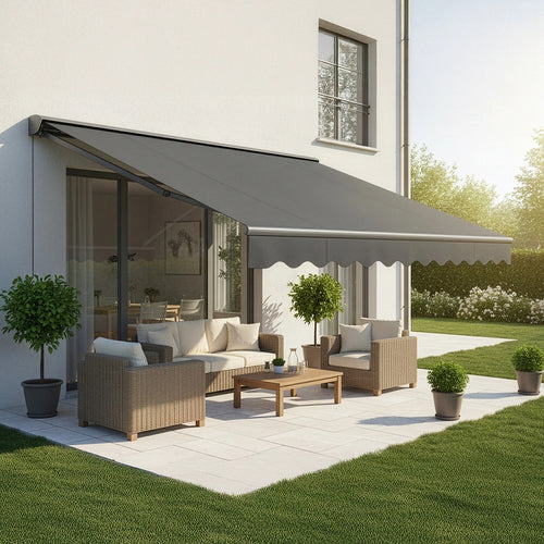 Automatic Retractable Awning 4x3m - Grey Outdoor Wall Sunshade