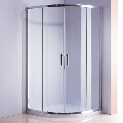 Curved Sliding Shower Screen 90x90cm – Chrome with White Base, 580mm Radius