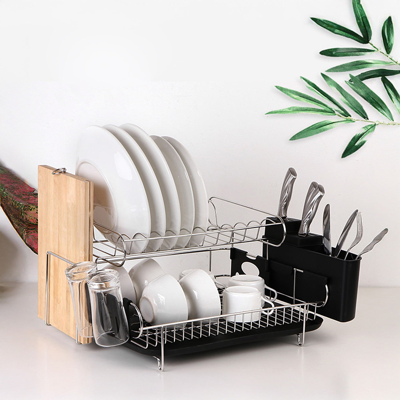Hot kitchen dish cup drying rack drainer dryer tray cutlery holder organizer us outlet