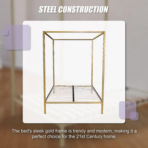 4 Four Poster Queen Bed Frame - Gold