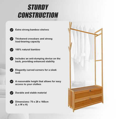 165x70cm Clothes Rack Stand with Storage Shelves – Modern Coat Tree in Wood