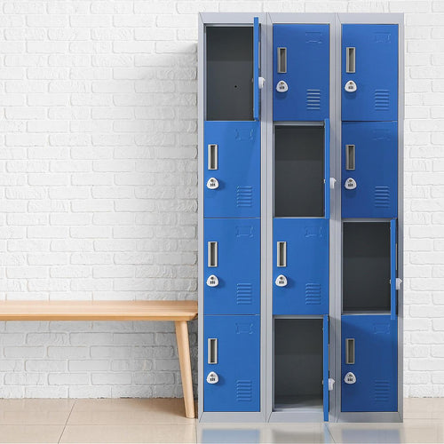 Grey with Blue Door 12-Door Locker for Office Gym Shed School Home Storage - 3-Digit Combination Lock
