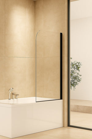70cm Frameless Glass Bath Screen with Wall Channel - Black