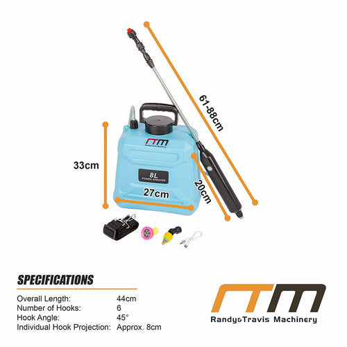 8L Battery Powered Garden Sprayer Electric Pressure Spray Tank with Extendable Wand for Watering, Fertiliser & Garden Care