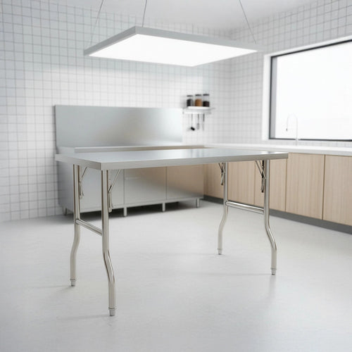122x61cm Stainless Steel Folding Kitchen Bench – Commercial Prep Work Table