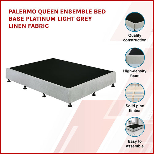 Queen Slatted Ensemble Bed Base - Grey Linen Breathable Cover