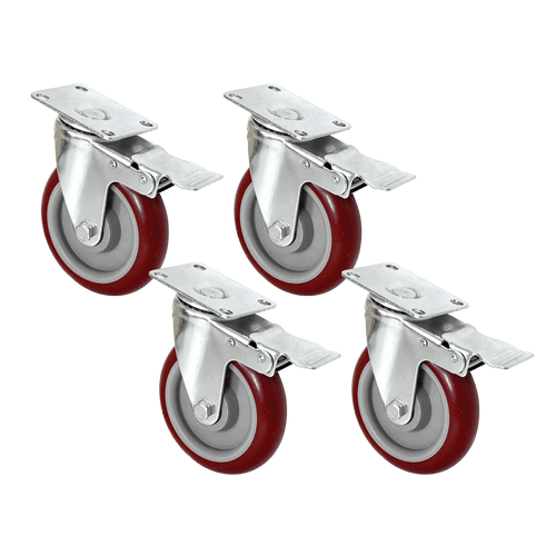 4 X 5" Heavy Duty 400kg Swivel Castor Wheels Trolley Furniture Caster All Brake