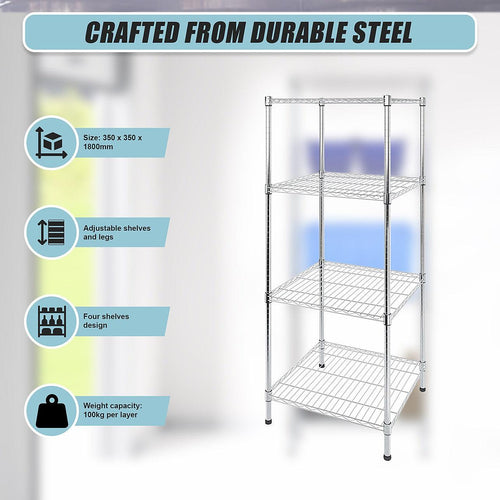 Modular Wire Storage Shelf 350 x 350 x 1800mm Steel Shelving - Carbon Chrome Plated