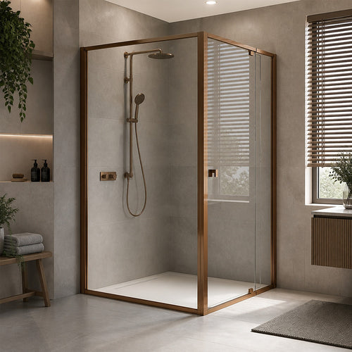 Semi-Frameless Shower Screen – Dust Brown, Front: (82~90)x195cm, Side: (98~101)x195cm