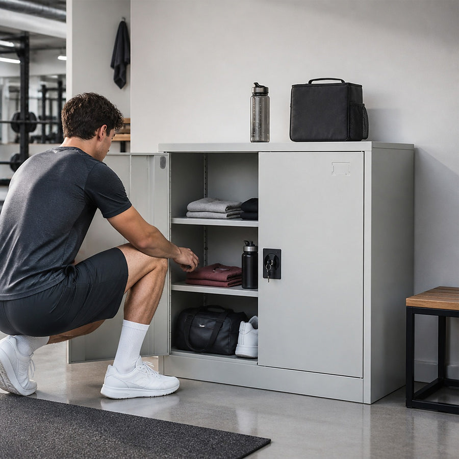 Two-Door Metal Locker – Grey without Legs