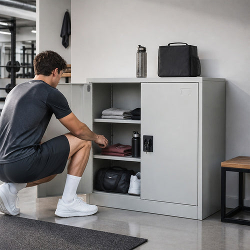 Two-Door Metal Locker – Grey without Legs